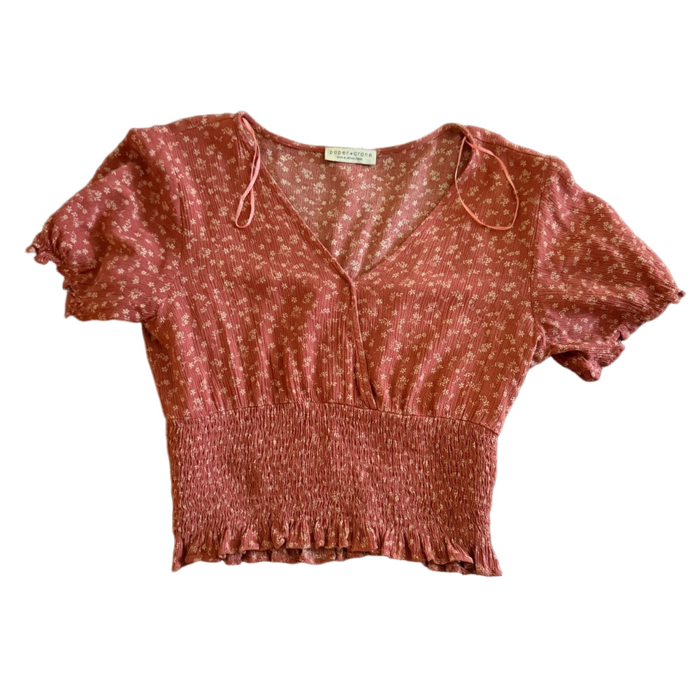 Paper Crane Orange Floral Smocked Crop Top